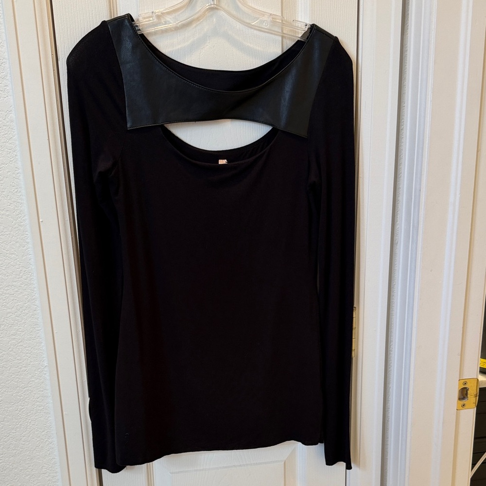 Bailey 44 Black Long Sleeve Top with Leather Accent